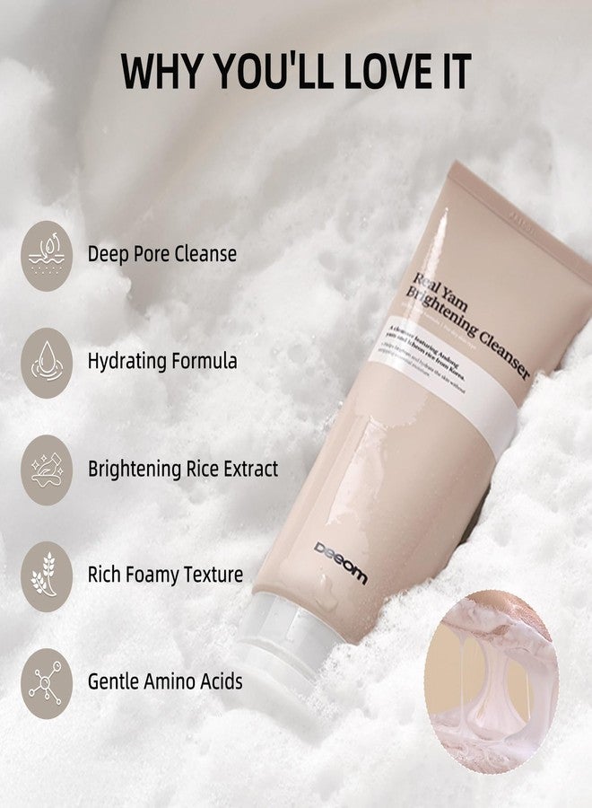 DEEOM Real Yam Brightening Cleanser, Gentle Foaming Face Wash for Sensitive Skin with Rice Water, Hydrating & Deep Pore Cleansing, Korean Skincare, 6.76 oz - Image 4